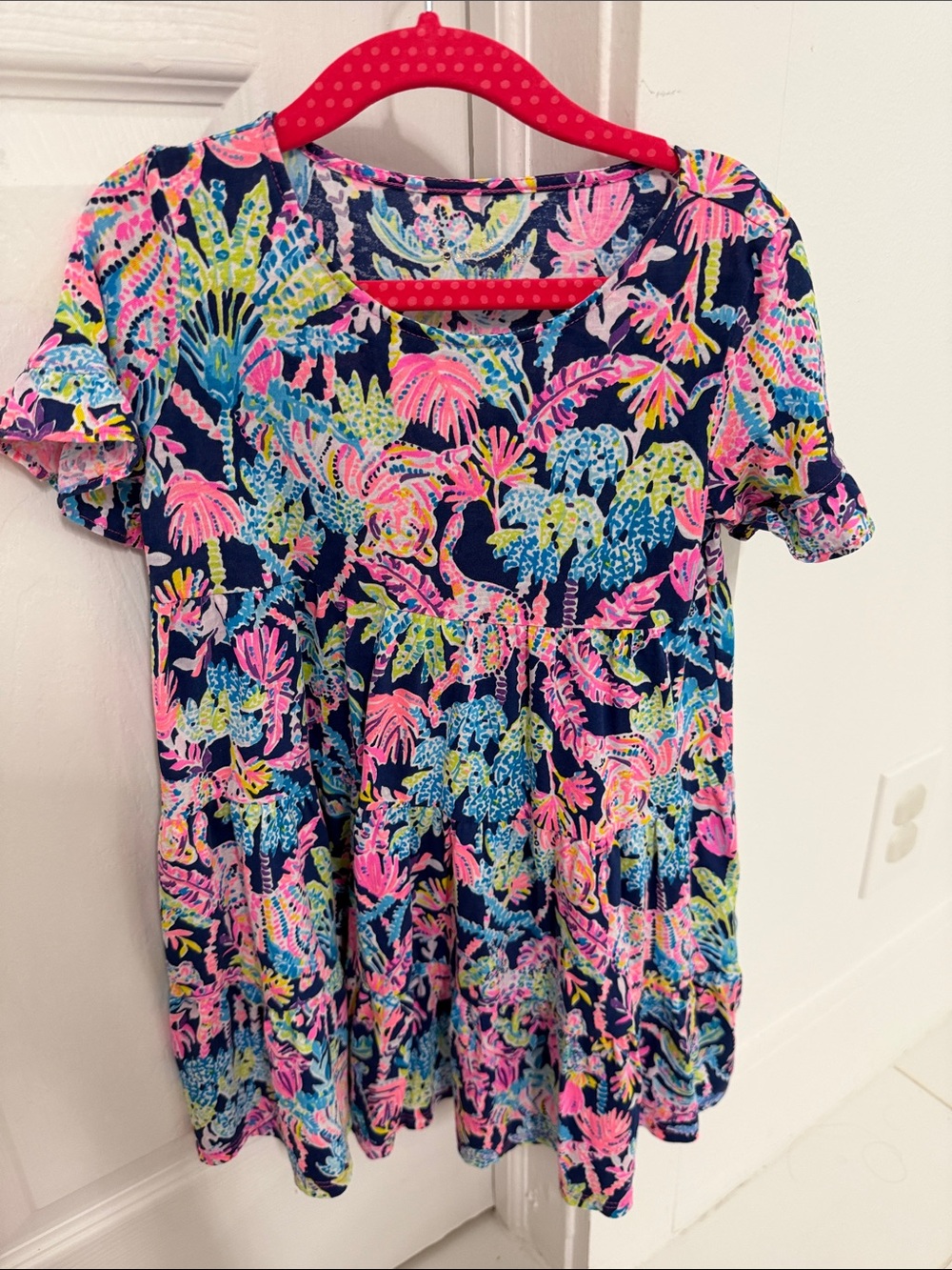Lilly Pulitzer Girls Navy Pink Blue Tropical Floral Dress